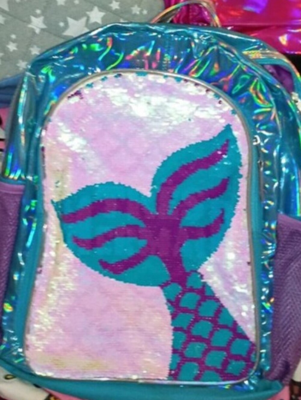 Justice Mermaid Sequin Metallic Sparkly Backpack Book Bag